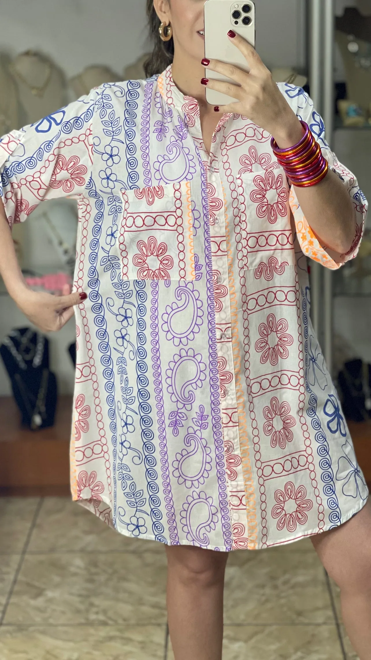 Printed Multicolor OS Shirt Dress