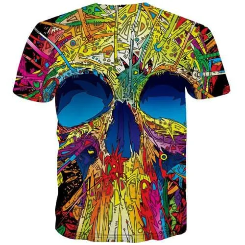 Psychedelic T-shirt Men Skull Shirt Print Colorful T-shirts Graphic Abstract Tshirts Casual Street Tshirt Printed Short Sleeve