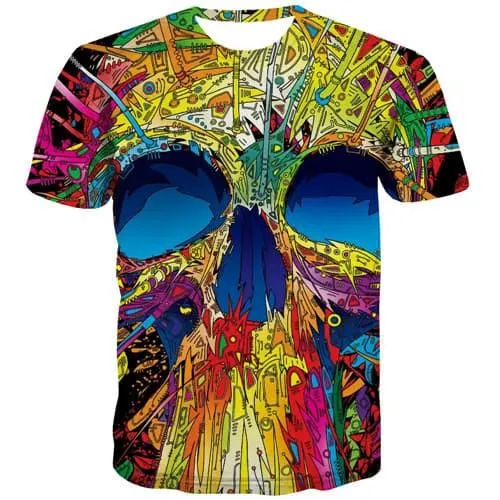 Psychedelic T-shirt Men Skull Shirt Print Colorful T-shirts Graphic Abstract Tshirts Casual Street Tshirt Printed Short Sleeve