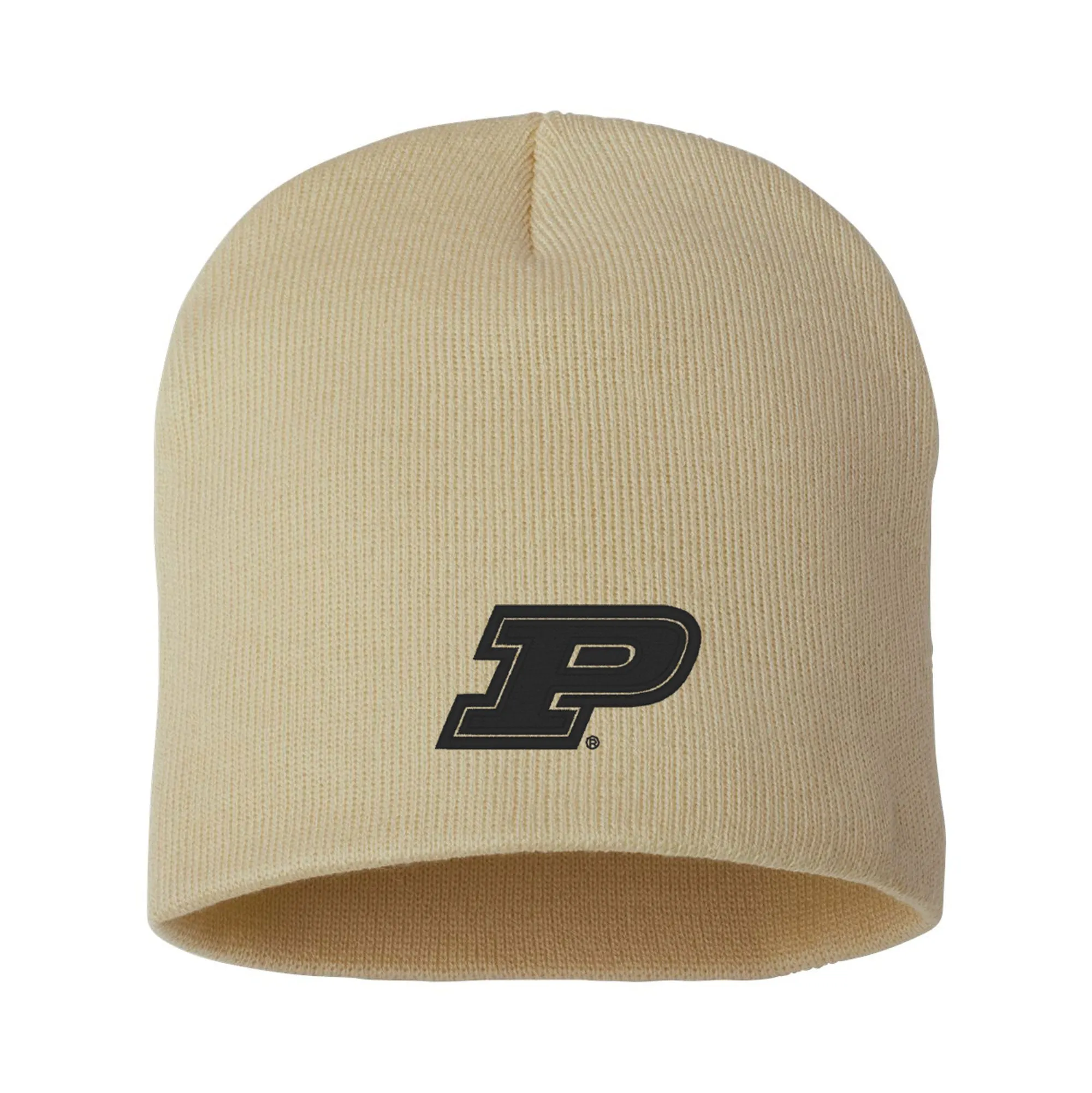 Purdue Primary Logo Solid Knit Beanie - Camel