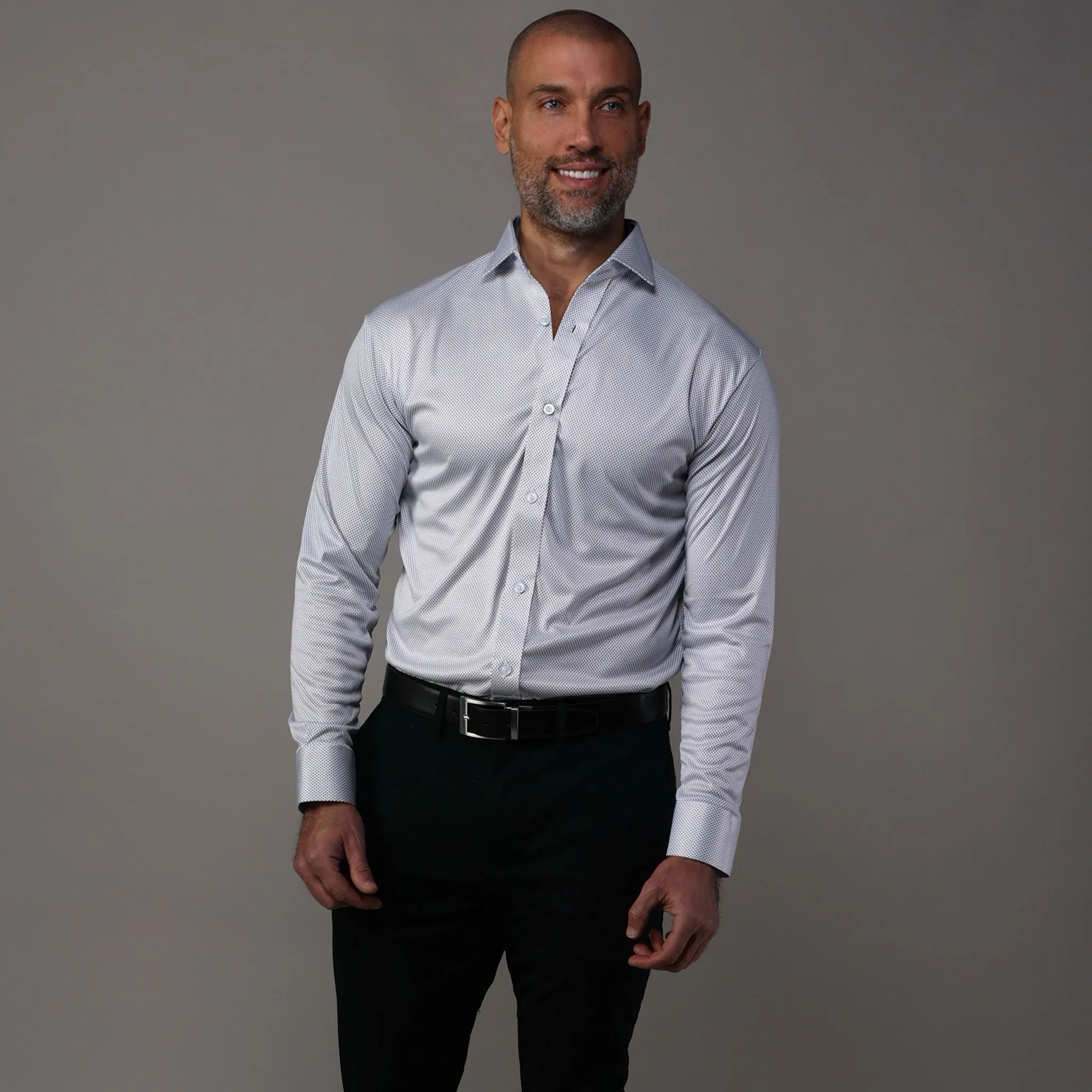 Quattro Flex Dress Shirt with Semi-Spread Collar White Micro Dot