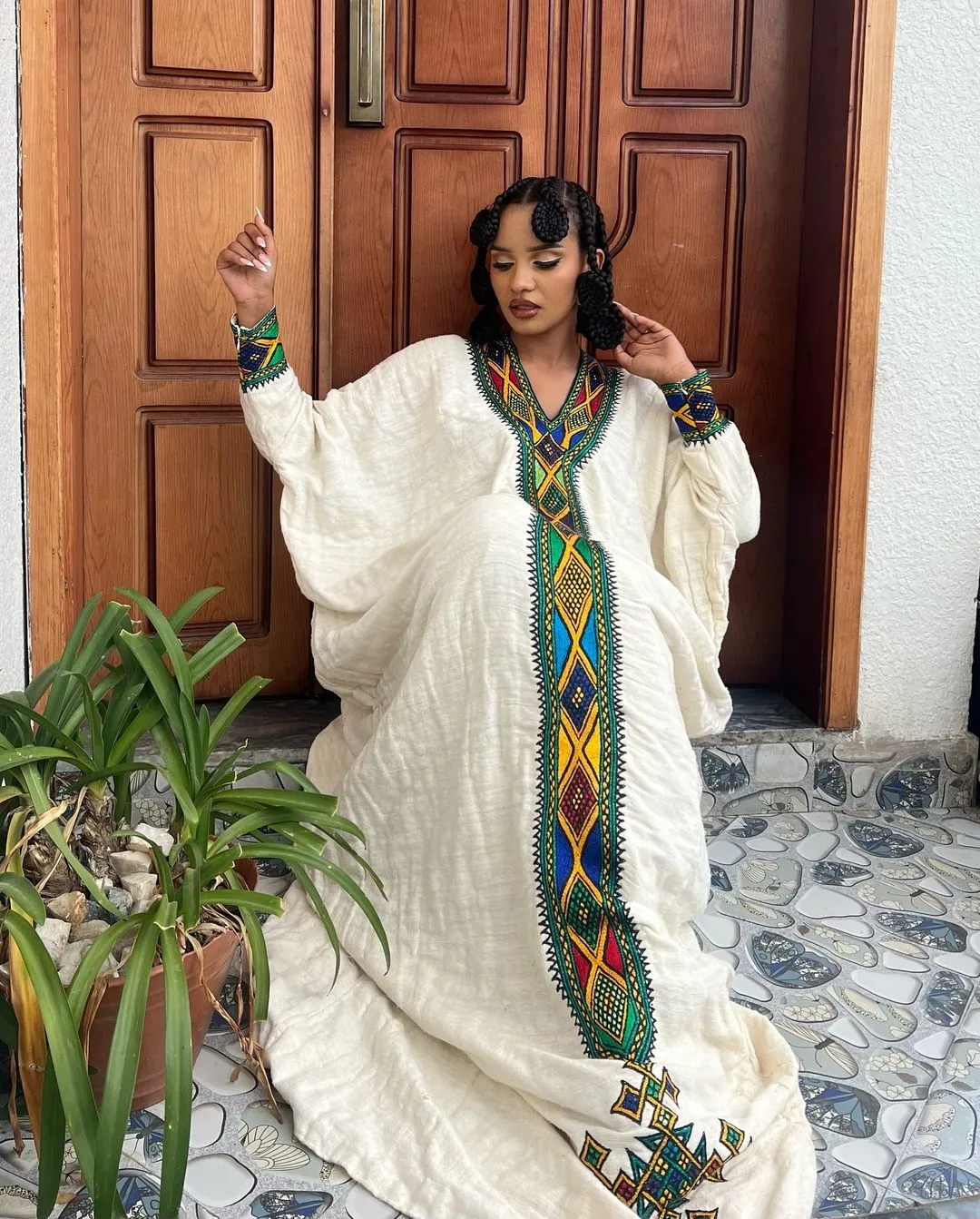 Radiant in Cream Traditional Ethiopian Dress: with Iconic Cultural Patterned Details Habesha Dress Simple Habesha Kemis