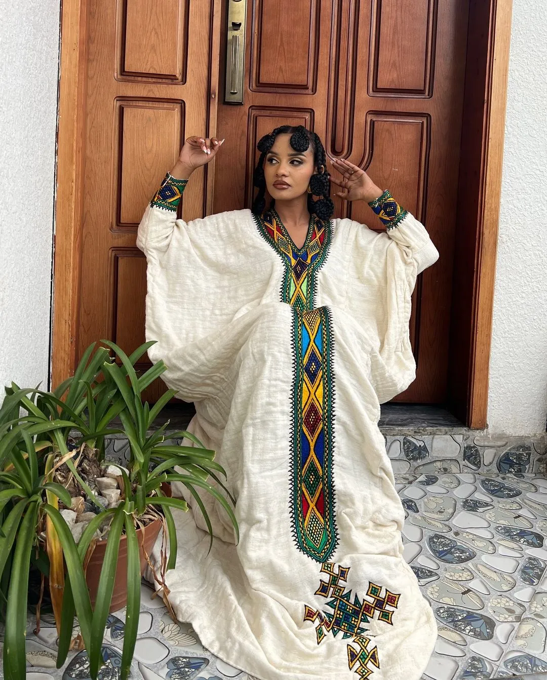 Radiant in Cream Traditional Ethiopian Dress: with Iconic Cultural Patterned Details Habesha Dress Simple Habesha Kemis