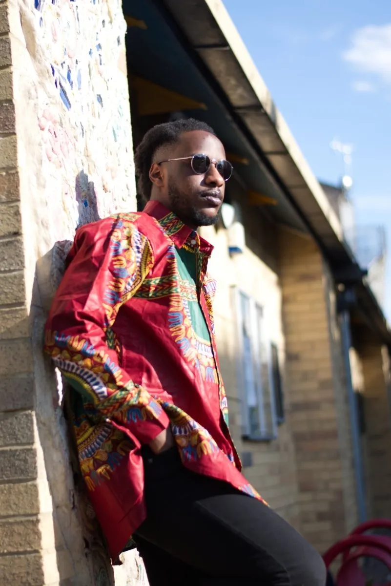 Red Dashiki Shirt Oversized