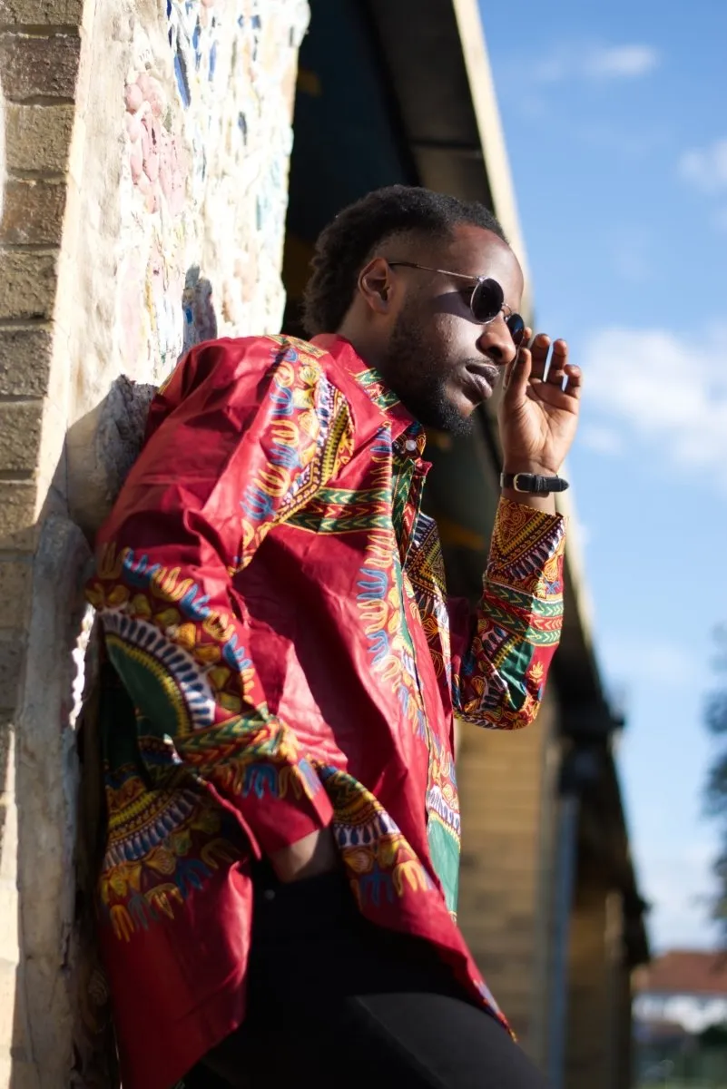 Red Dashiki Shirt Oversized