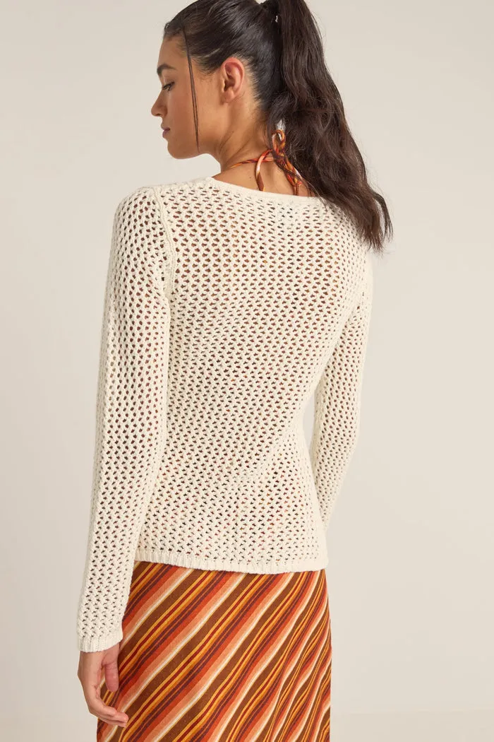 Rhythm Seashell Long Sleeve Tie Front Top - WHITE