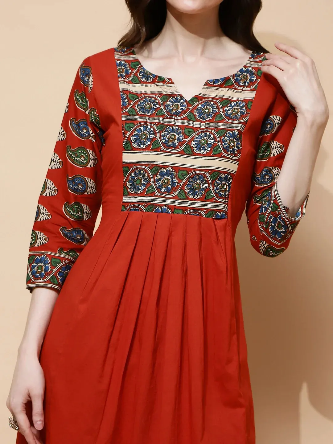 Rust Cotton Blend Loose Fit Tunic Set For Women