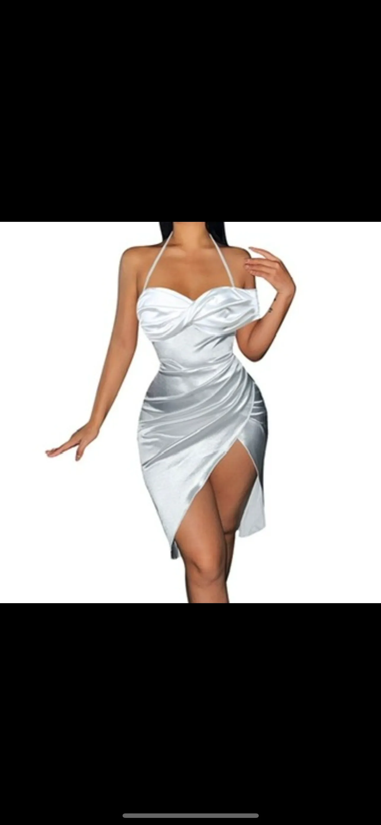 Satin One- Shoulder Pleated Halterneck Dress