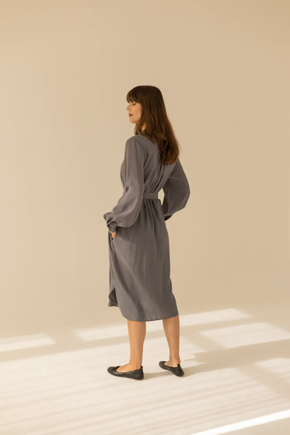 Shirt Dress Midi Grey