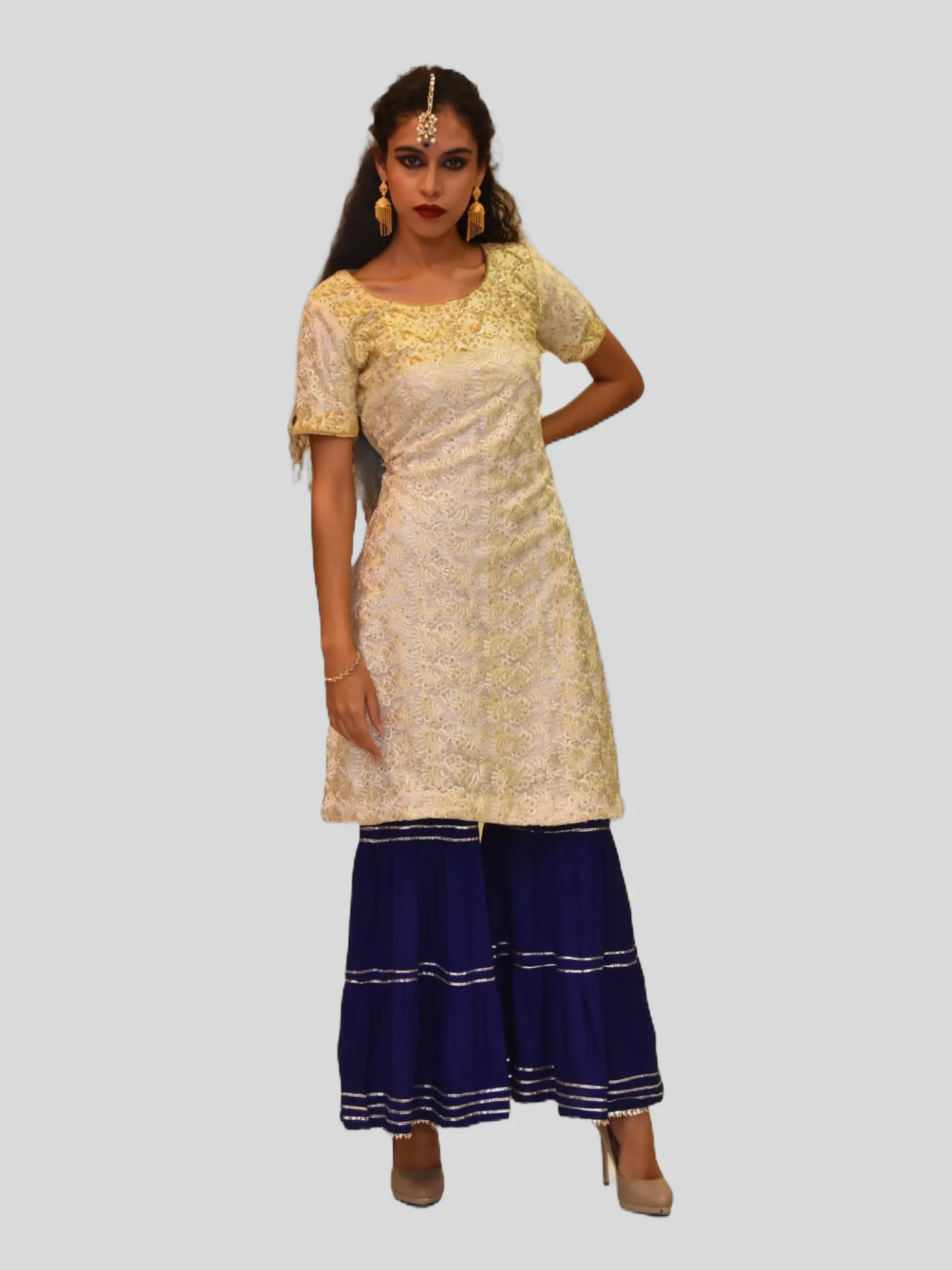 Silk Benjamin Moore Cloud White Embroidered Kurti