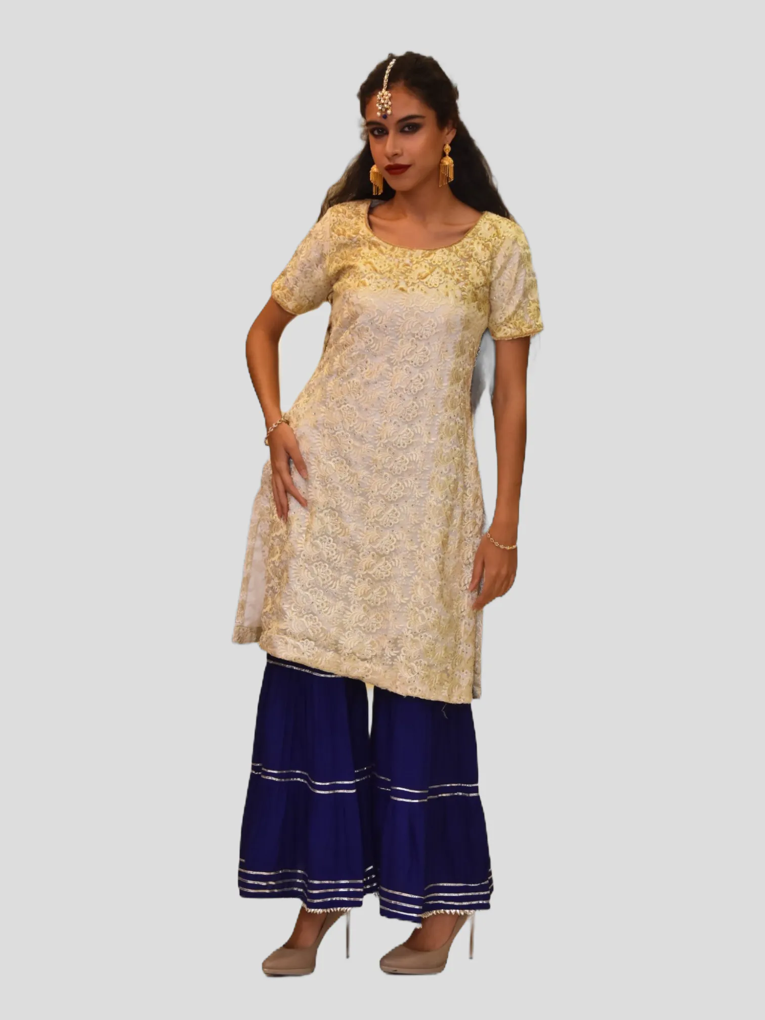 Silk Benjamin Moore Cloud White Embroidered Kurti