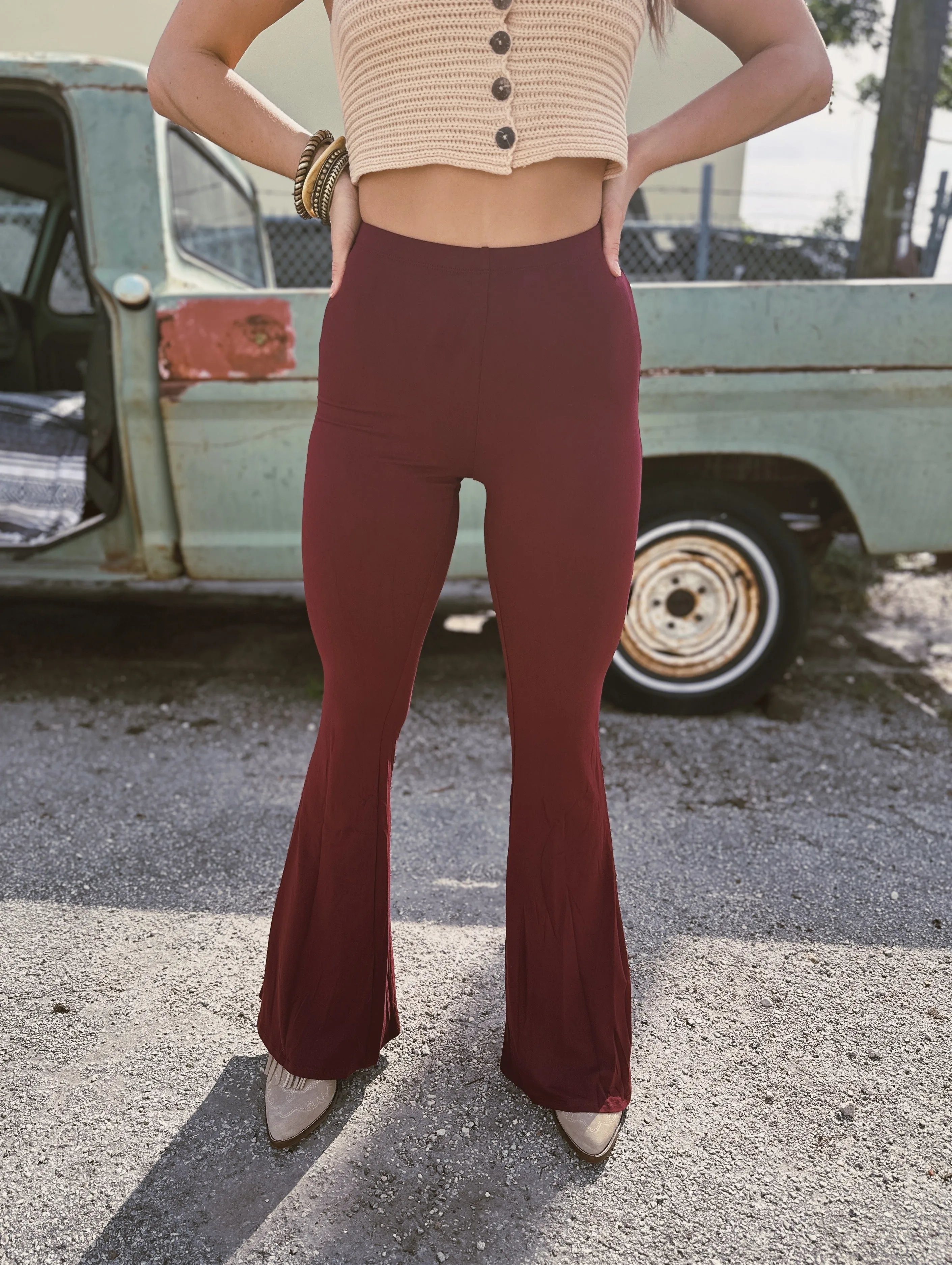 Simply Solid Bell Bottom Flare Pants