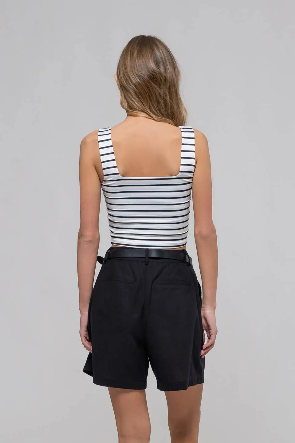 STRIPE SQUARE NECK SLEEVELESS KNIT CROP TOP