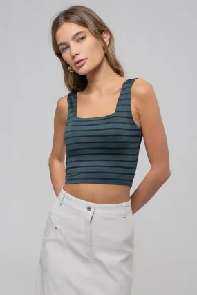 STRIPE SQUARE NECK SLEEVELESS KNIT CROP TOP