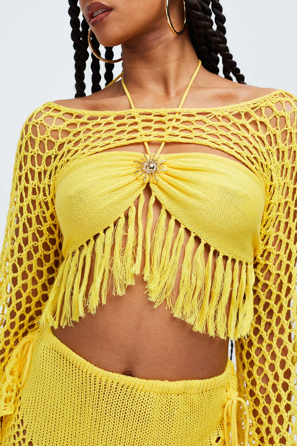 Sunshine Knitted Tassel top and Shrug