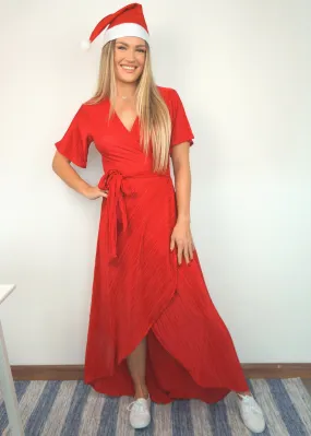 The Pleated Wrap Dress - Christmas Red Pleats