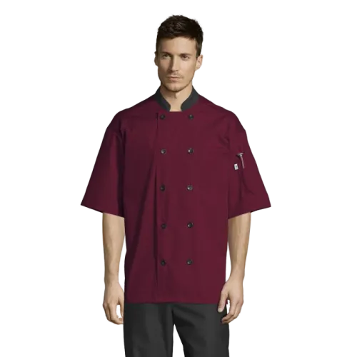 Uncommon Threads Havana Chef Coat W/Mesh Back 2XL Burgundy Unisex 65/35 Poly/Cotton Poplin