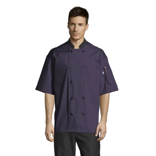 Uncommon Threads Havana Chef Coat W/Mesh Back 2XL Eggplant Unisex 65/35 Poly/Cotton Poplin