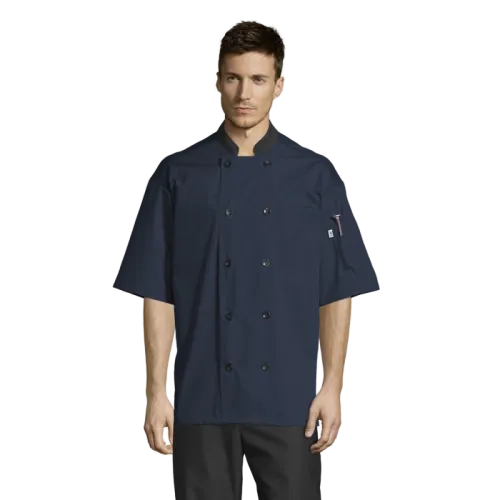 Uncommon Threads Havana Chef Coat W/Mesh Back 2XL Navy Unisex 65/35 Poly/Cotton Poplin