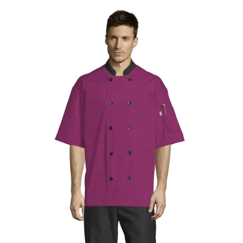 Uncommon Threads Havana Chef Coat W/Mesh Back Large Berry Unisex 65/35 Poly/Cotton Poplin