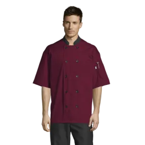 Uncommon Threads Havana Chef Coat W/Mesh Back Large Burgundy Unisex 65/35 Poly/Cotton Poplin