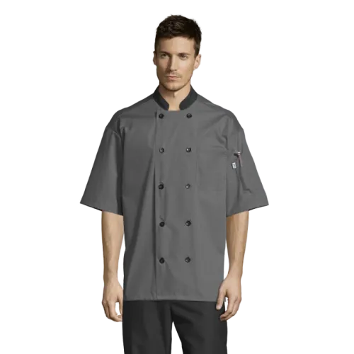 Uncommon Threads Havana Chef Coat W/Mesh Back Medium Slate Unisex 65/35 Poly/Cotton Poplin