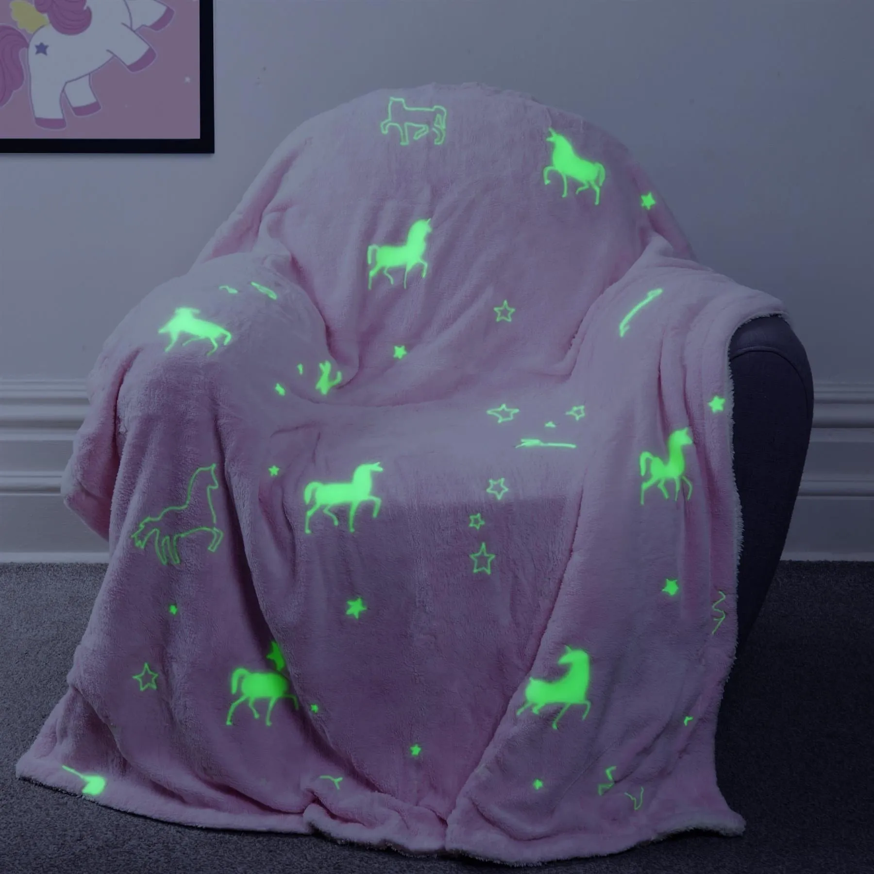 Unicorn Glow in the Dark Teddy Fleece Duvet Set for Kids Girls Magical Bedtime Bedding Warm and Cosy OEKO-TEX Certified Pink by OLIVIA ROCCO