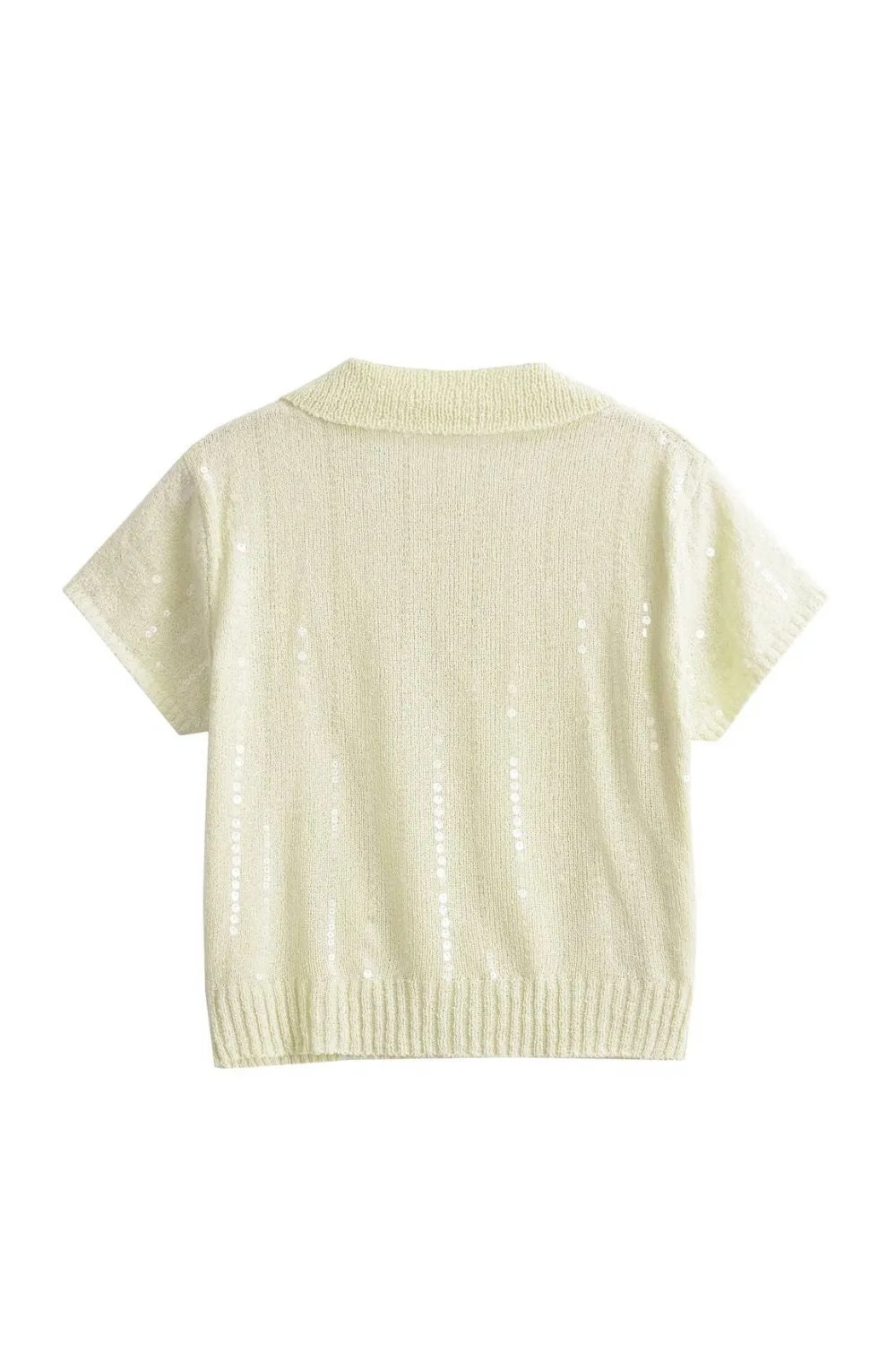 ‘Ustina’ Plastic Sequins Knit Short Sleeve Top