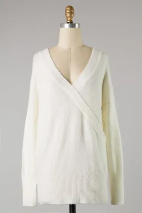 V neck tunic sweater in ivory S-L