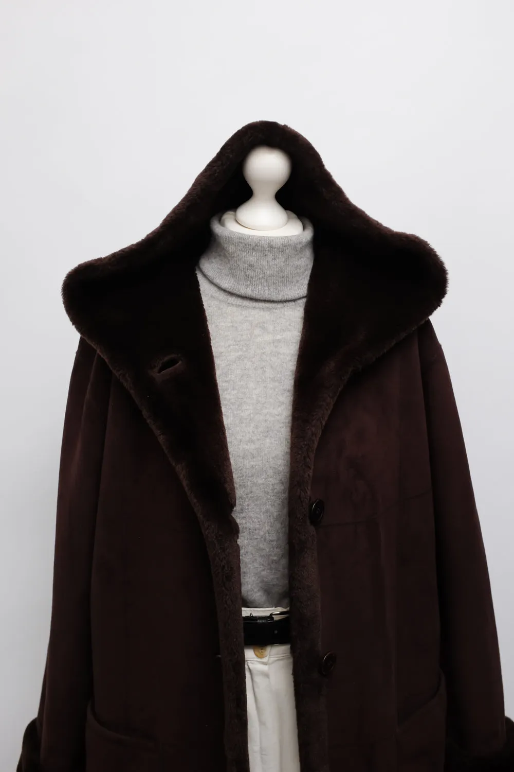 VINTAGE BROWN FAUX SUEDE WARM TEDDY COAT