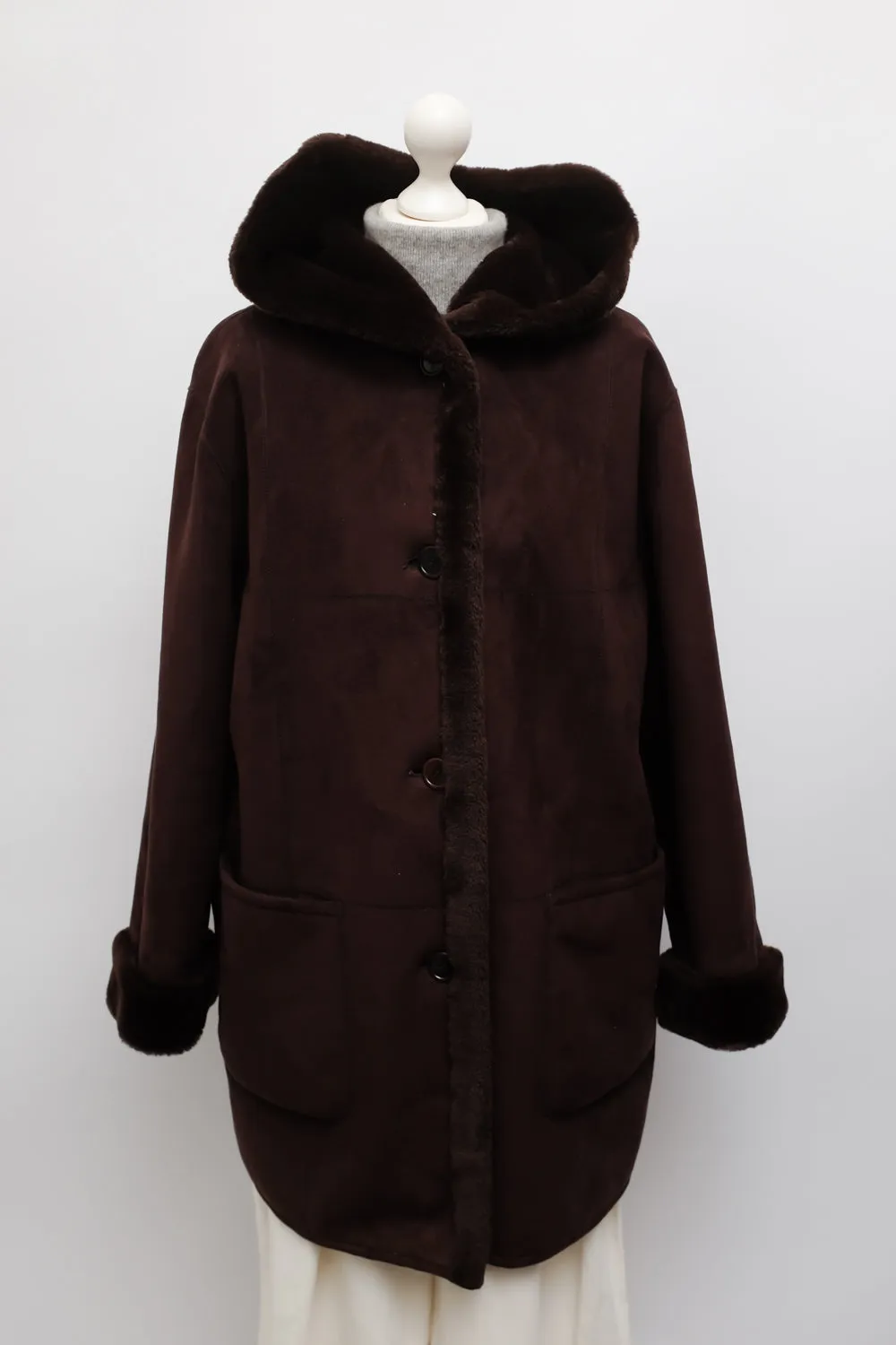 VINTAGE BROWN FAUX SUEDE WARM TEDDY COAT