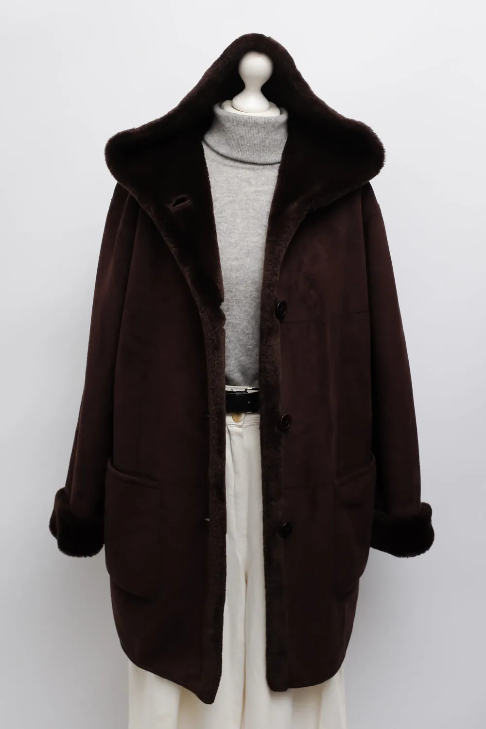 VINTAGE BROWN FAUX SUEDE WARM TEDDY COAT