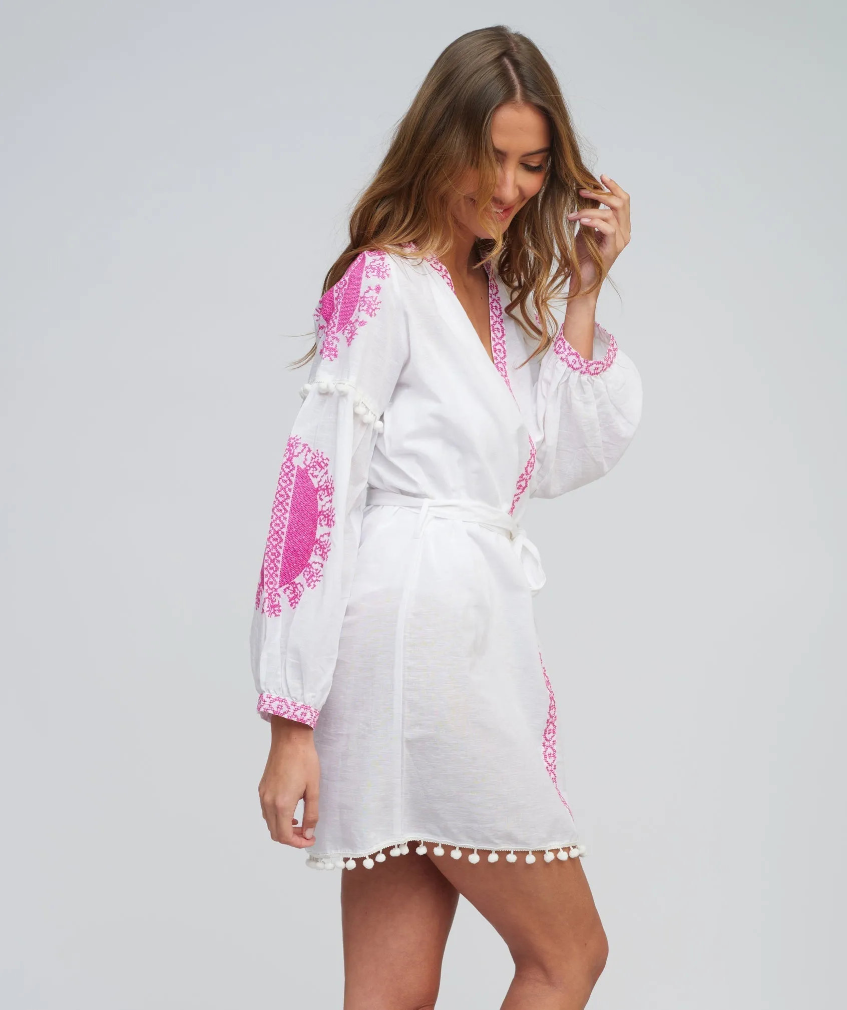 White/Pink Cotton Tunic Dress