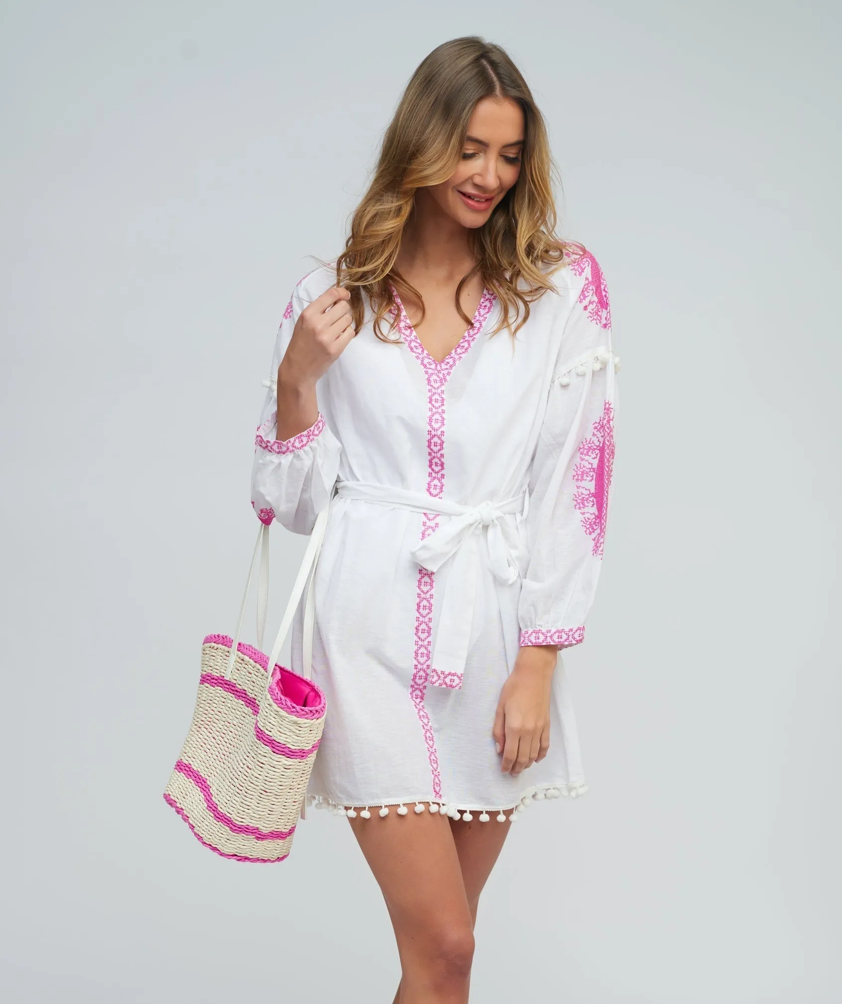 White/Pink Cotton Tunic Dress