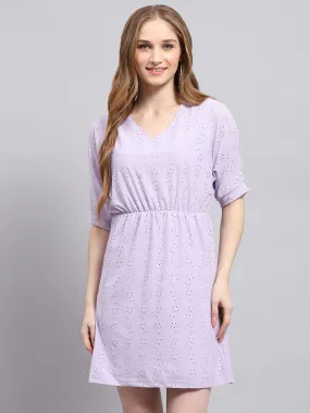 Women Purple Self Design V Neck Half Sleeve Tunic