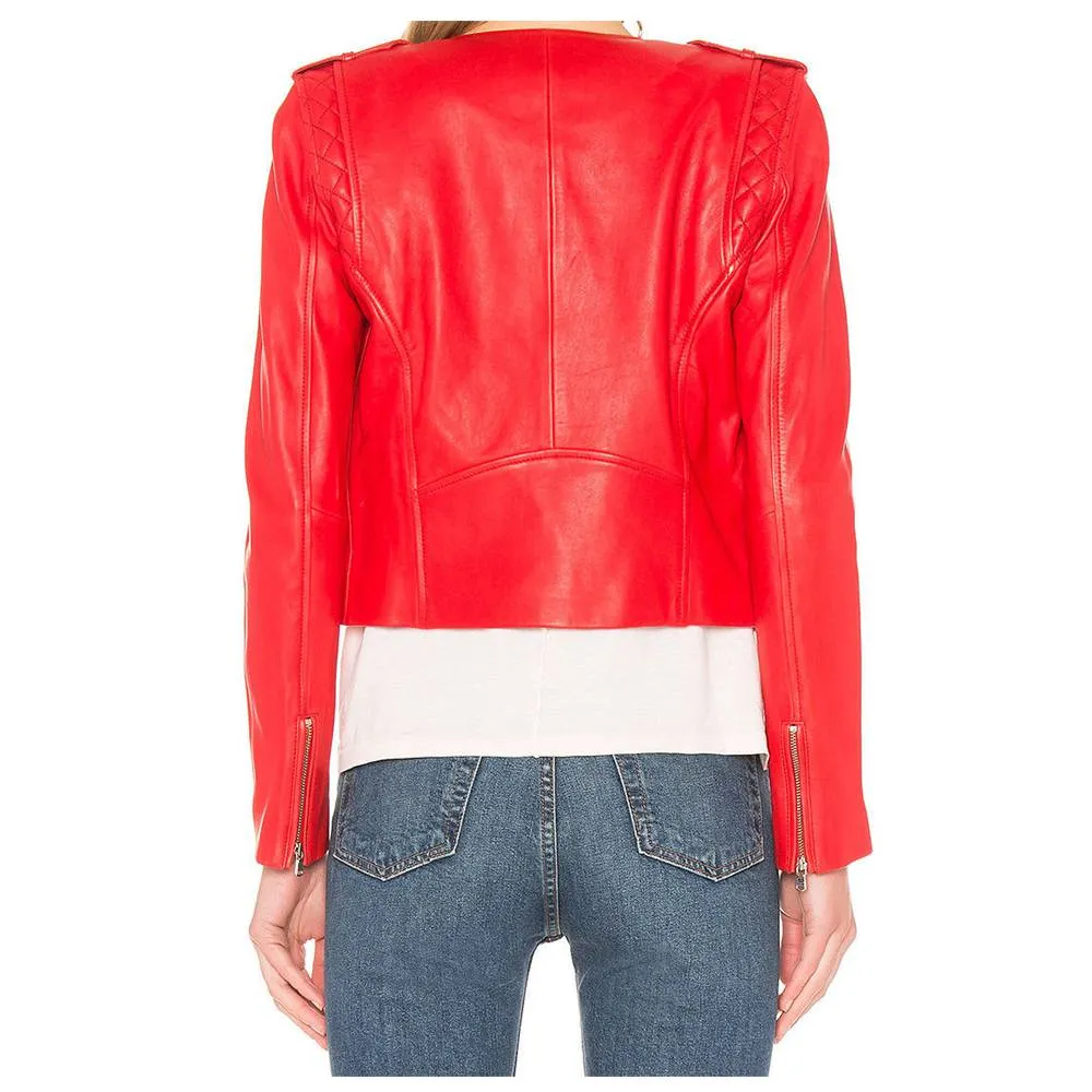 Women Red Leather Short Body Jacket