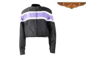 Women's Black Lightweight Textile Jacket W/ Purple Stripe