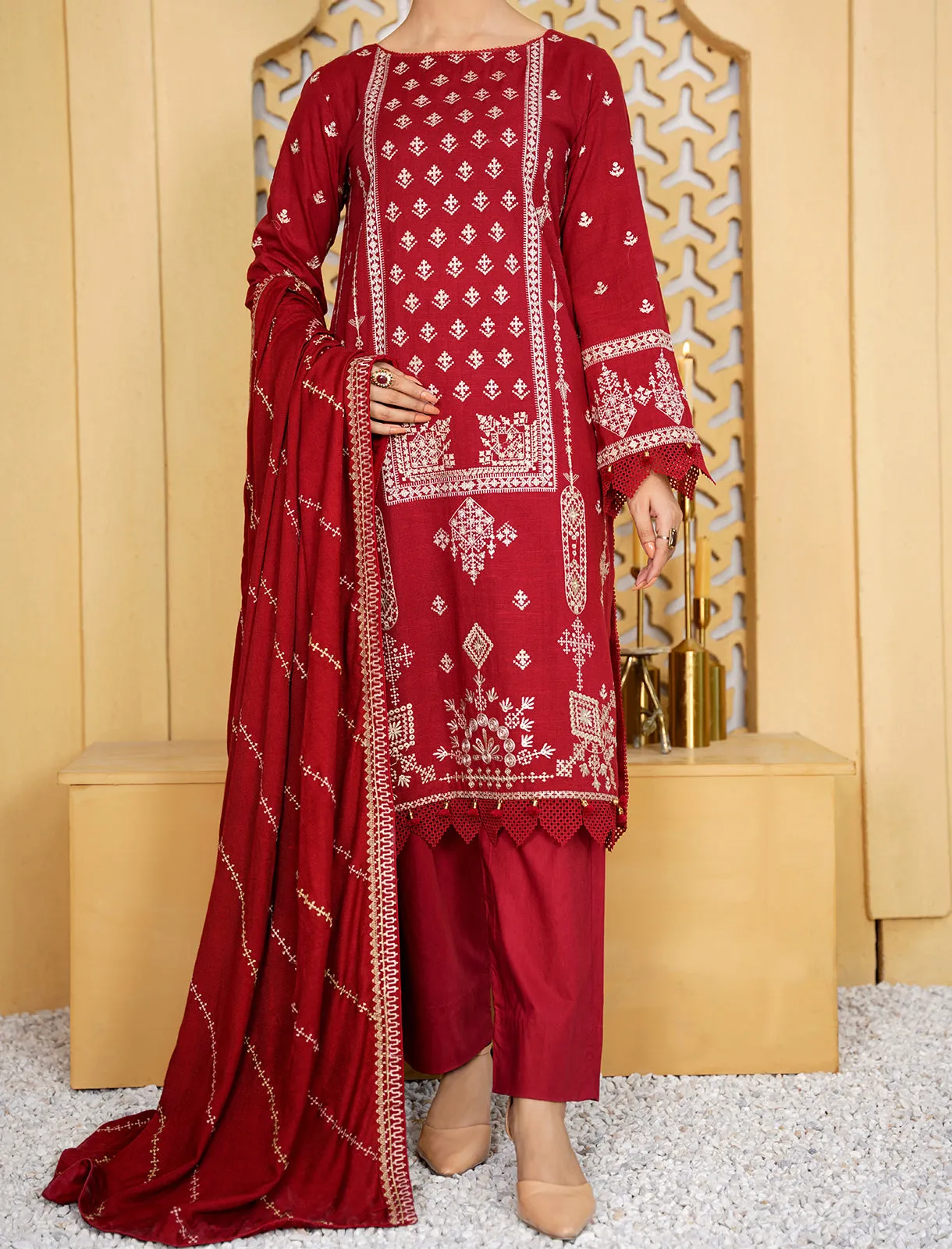 Women's "MONROW" Three Piece Khaddar Embroidered Suit