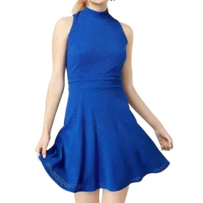 Women's Textured Mock-Neck Fit & Flare Dress,Indigo