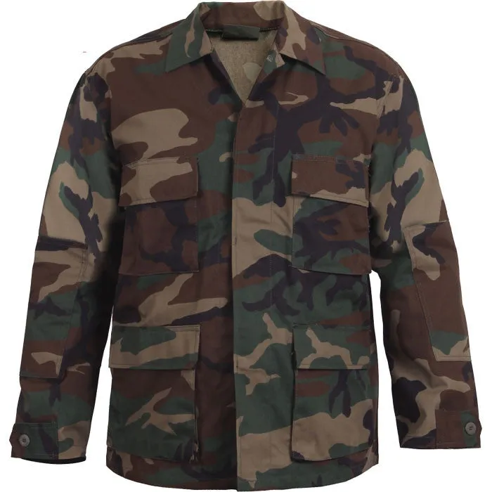 Woodland Camouflage - Military BDU Shirt - Polyester Cotton Twill