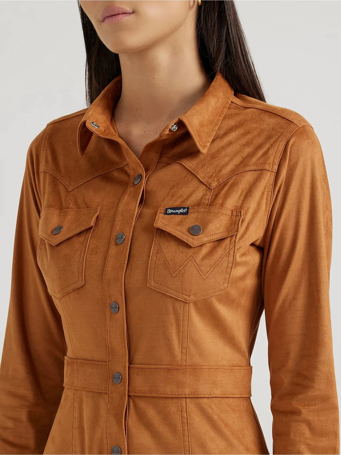 Wrangler Retro Women's Sueded Western Snap Shirt Dress in Brown