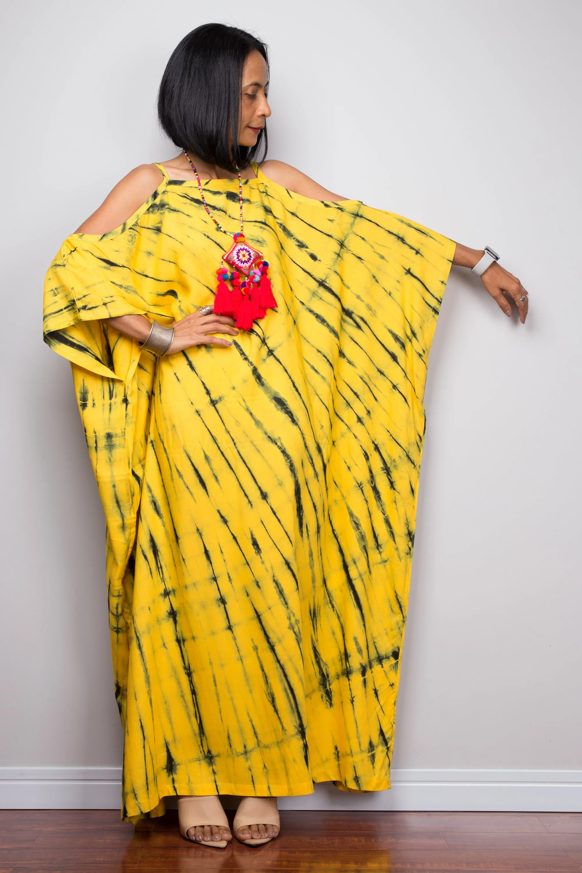 Yellow tie dye kaftan dress